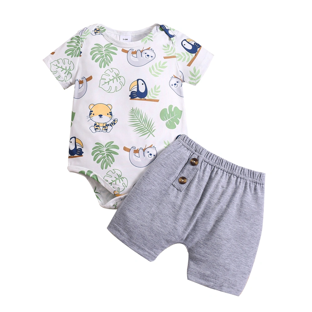 Baby Boys Summer Clothes Cartoon Animal Print Jumpsuit and Shorts