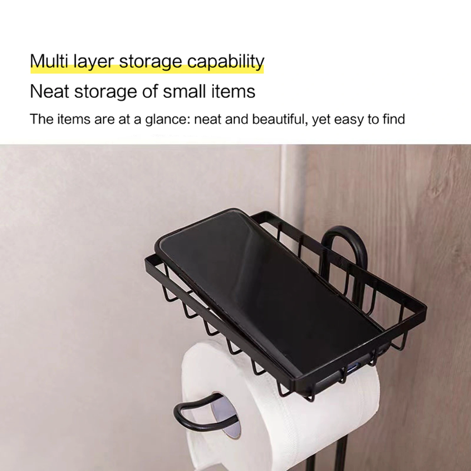 Floor Toilet Paper Holder, Standing Paper Holder with Shelf Storage