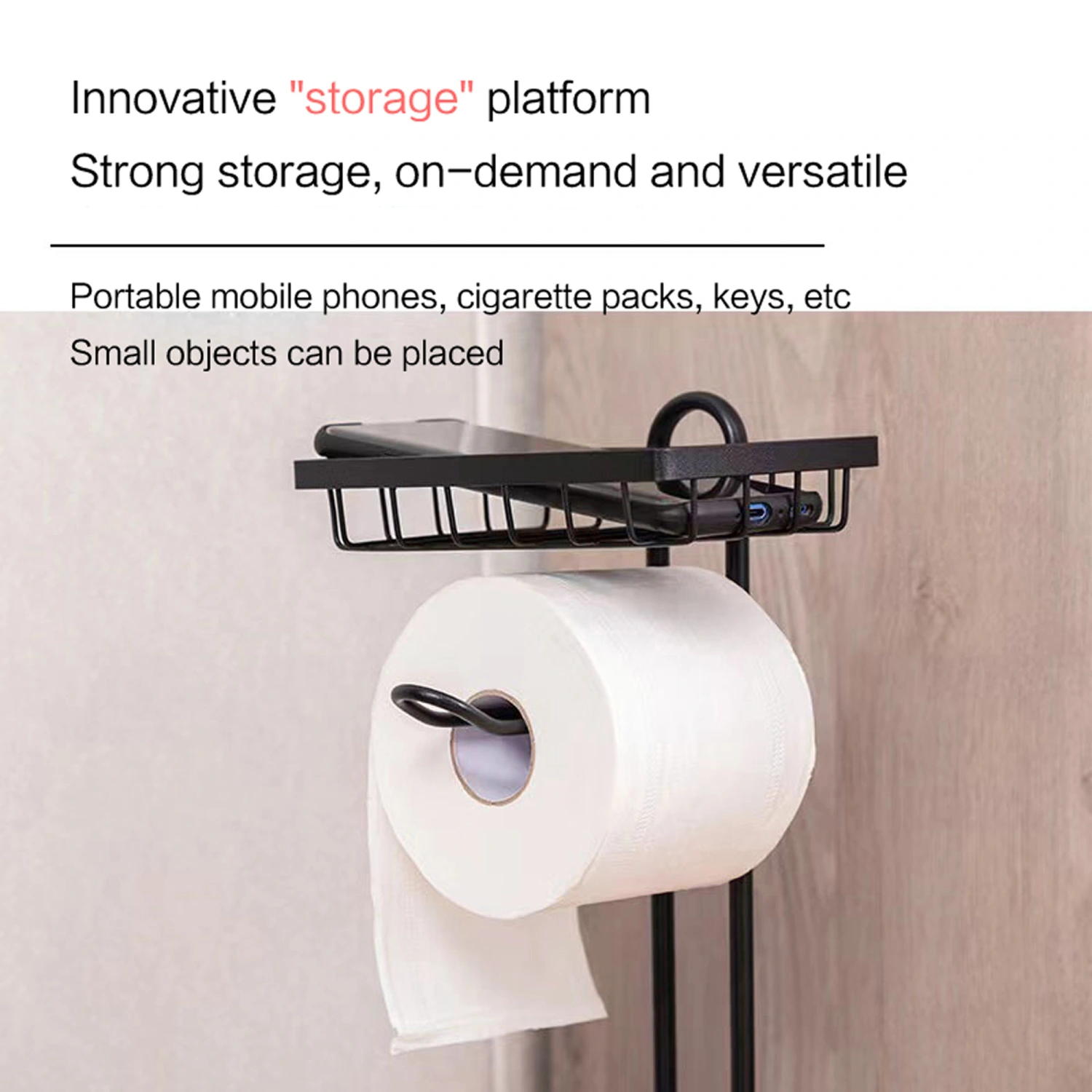 Floor Toilet Paper Holder, Standing Paper Holder with Shelf Storage