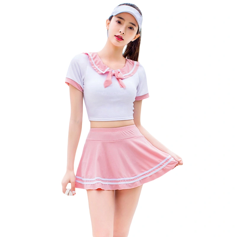 Swimsuits for Female College Student Patchwork Crop Tops and Skirts