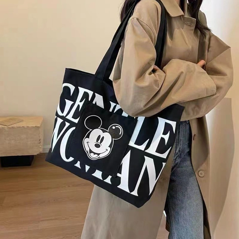Women's Canvas Tote Bag Cartoon Mouse Letter Large Capacity Handbag