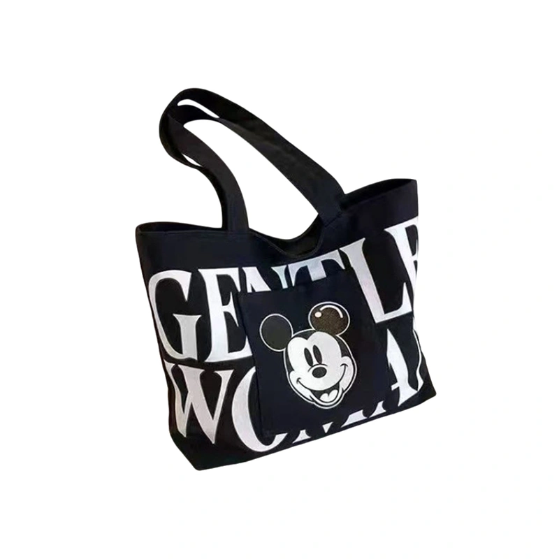 Women's Canvas Tote Bag Cartoon Mouse Letter Large Capacity Handbag