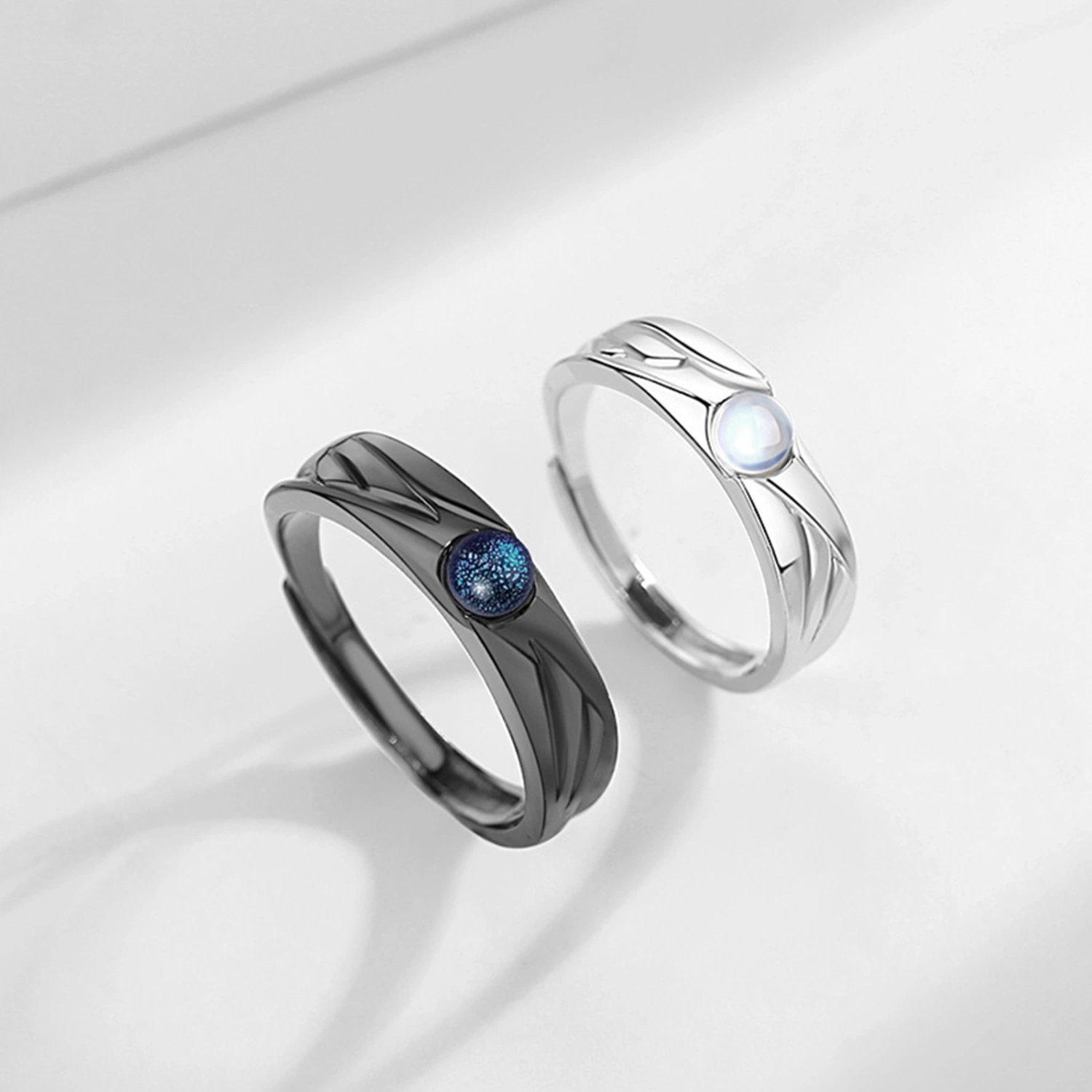 Matching Rings for Couples Adjustable Moonstone Promise Rings 