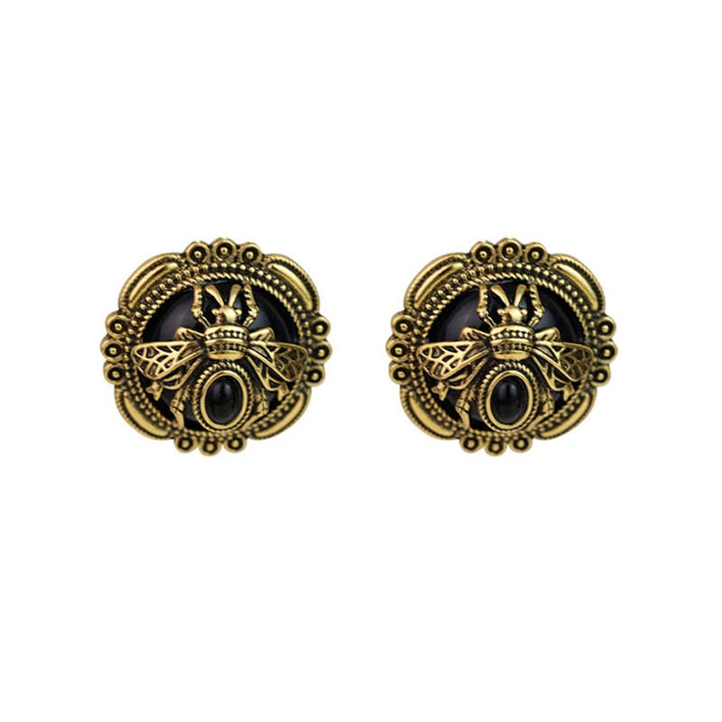 Retro Bee Earrings for Women Luxury Glaze Surface Round Earrings