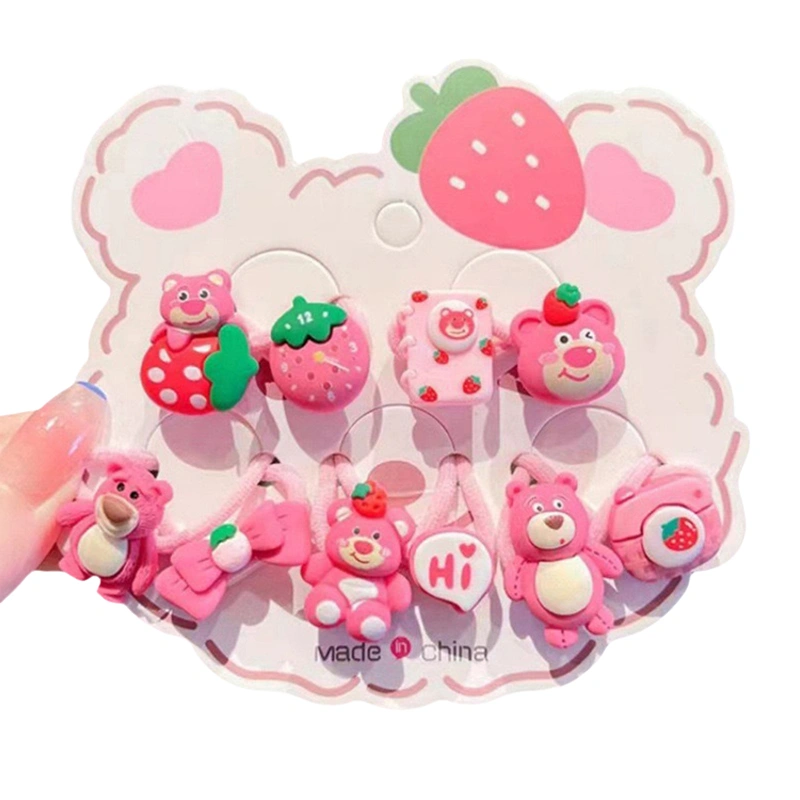 Cute Hair Rope Set with Paper Card, High Elastic 3D Bear Hair Bands