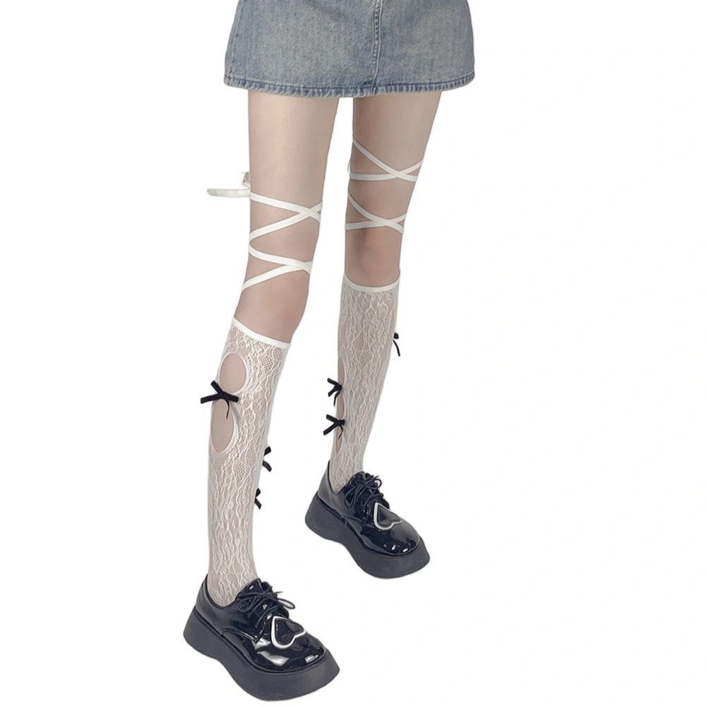 Women Spring Summer Lolita Socks Knee High Lace Bandage Socks