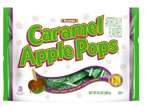 Tootsies' Caramel Apple Pops 9.4 Oz Bag Green Apple w/Chewy Caramel w/Exit 28 Bargains Sticker (1)