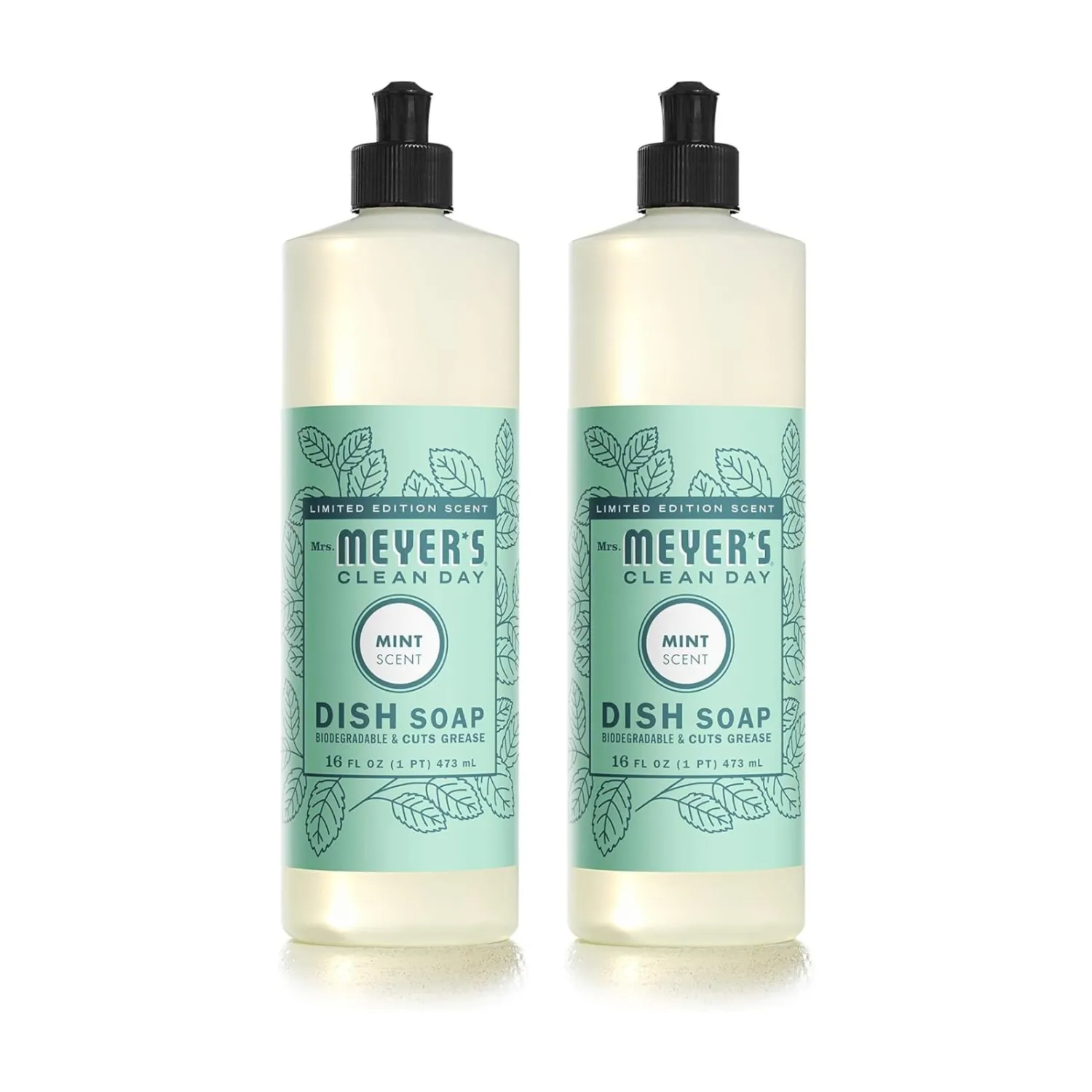 MRS. MEYER'S CLEAN DAY Liquid Dish Soap, Mint Scent 16 Fl Oz (Pack of 2)