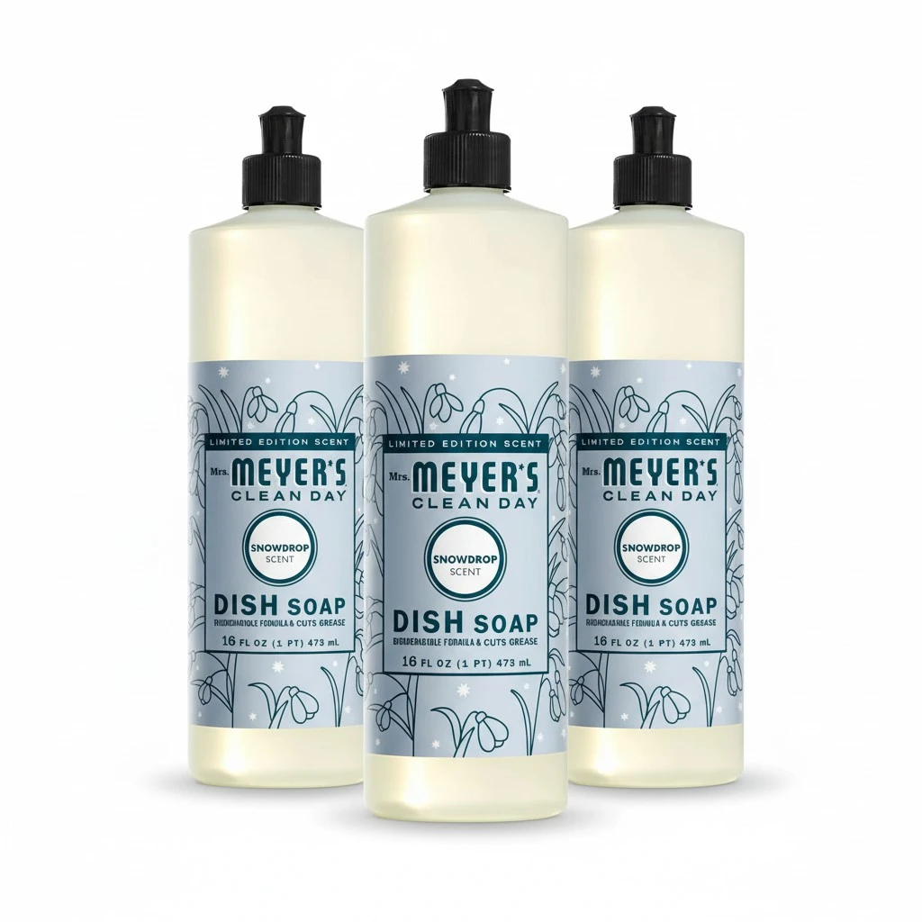 MRS. MEYER'S CLEAN DAY Liquid Dish Soap, Biodegradable Formula, Limited Edition Snowdrop, 16 Fl. Oz - Pack of 3