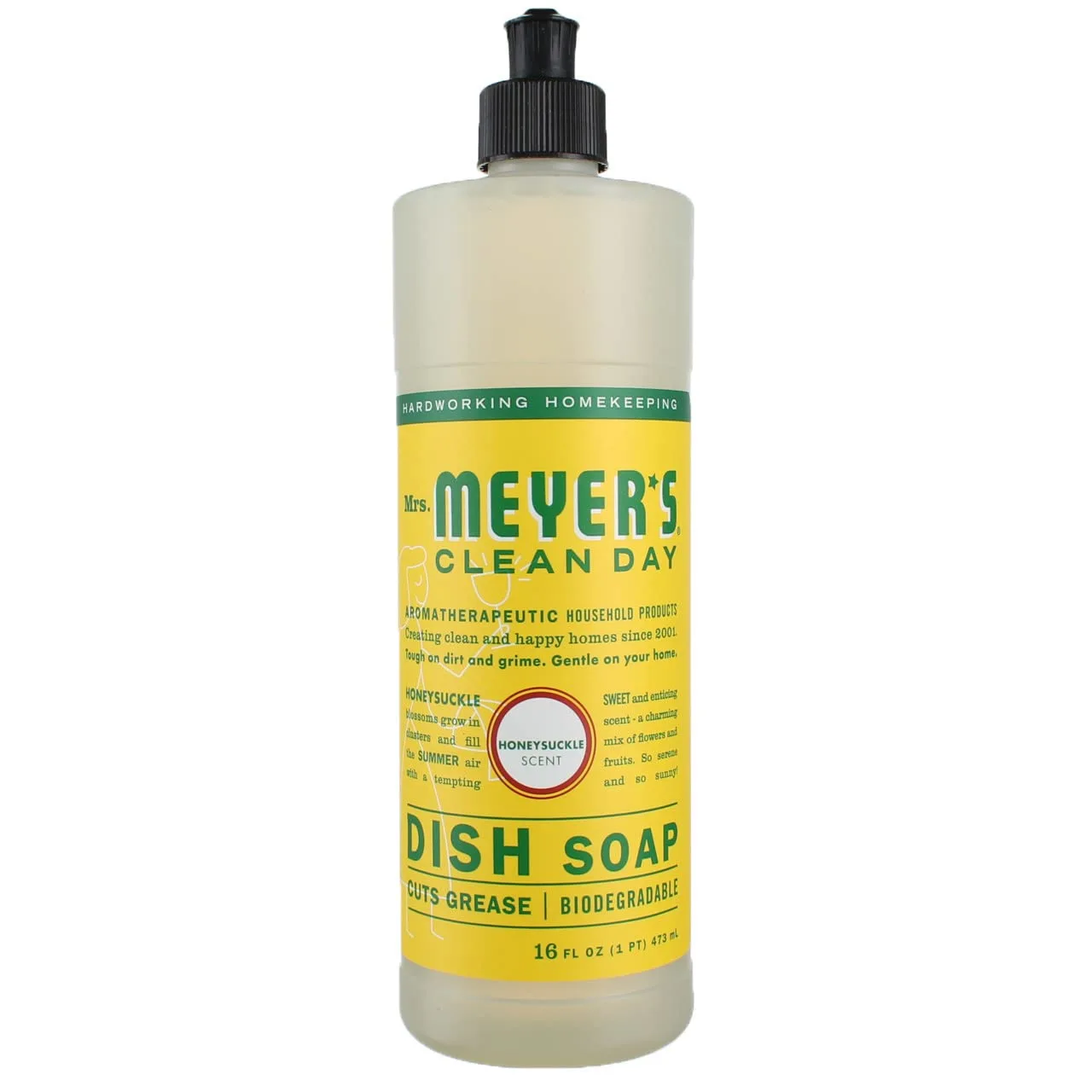 Mrs Meyers 17423 16 Oz Honeysuckle Liquid Dish Soap