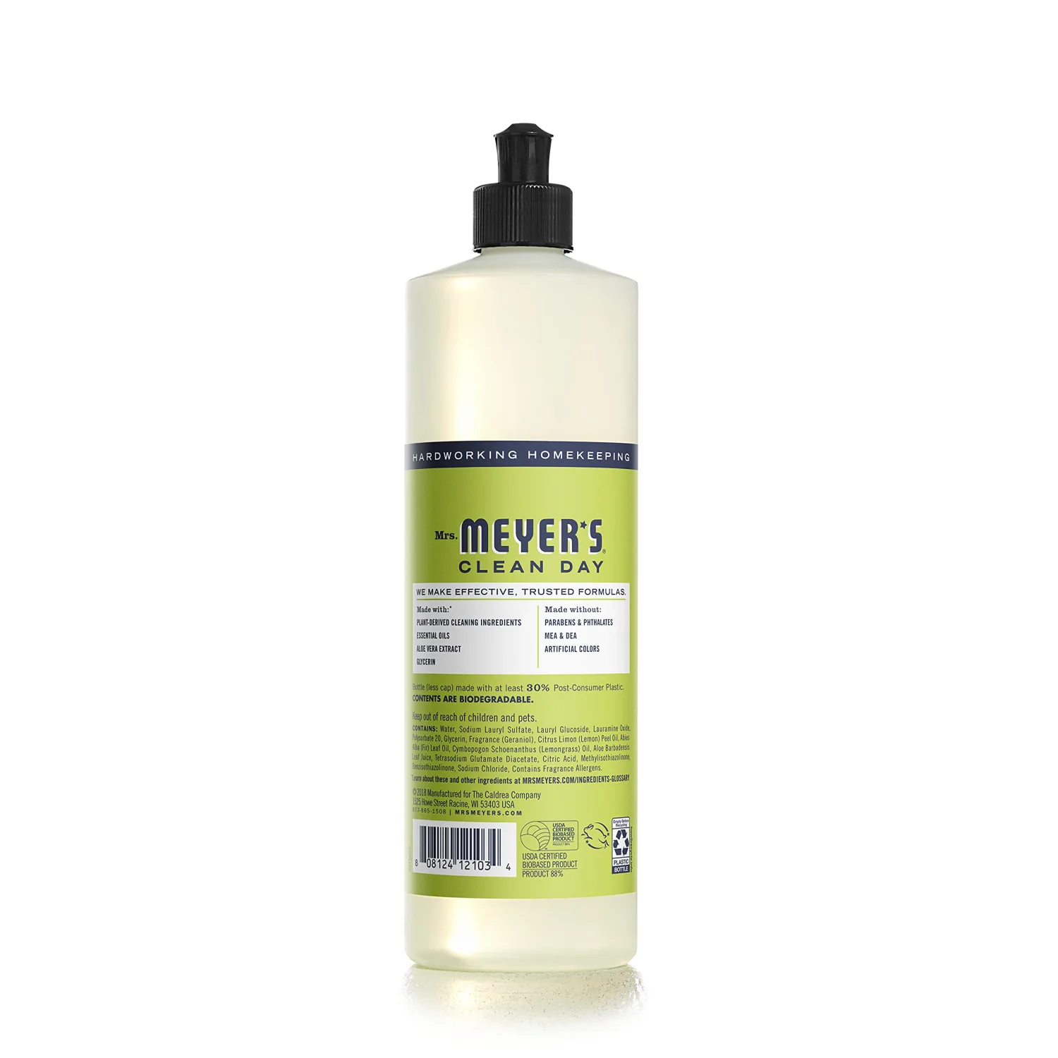 MRS. MEYER'S CLEAN DAY Liquid Dish Soap, Biodegradable Formula, Lemon Verbena, 16 fl. oz