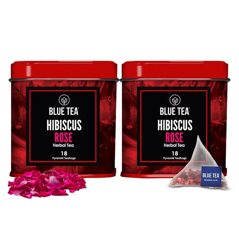 BLUE TEA - Hibiscus Rose Herbal Tea - 36 Tea Bags (Pack of 2) | FATHERS DAY GIFT | Caffeine-Free | Hibiscus + Rose | Direct From Source - Plant-Based Biodegradable Tea Bag | Tin Packing…