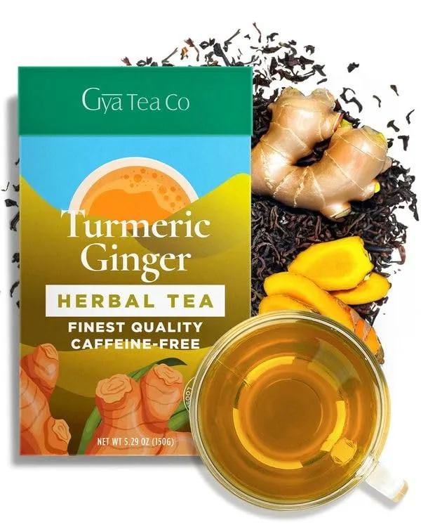 Gya Tea Co Turmeric Ginger Tea Loose Leaf Tea - 5.29 Oz 70 Cups Decaf Tea Turmeric Tea Herbal Tea Loose Leaf - 100% Pure Natural Loose Tea Leaves Loose Leaf -0 Calories Sugar-Free Fruit Tea Loose Leaf