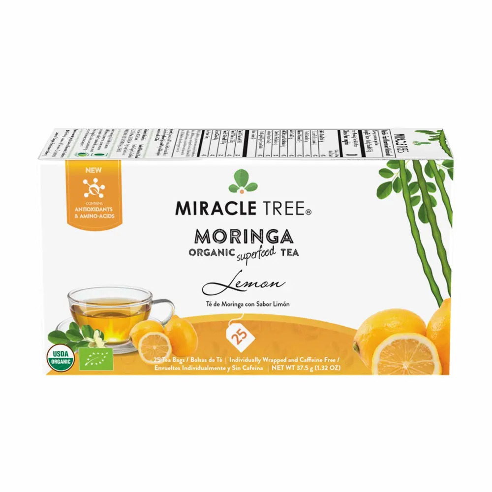 Miracle Tree - Organic Moringa Superfood Tea, 25 Individually Sealed Tea Bags, Lemon (Keto, Detox, Energy & Immunity Booster, Vegan, Gluten-Free, Organic, Non-GMO, Caffeine-Free)