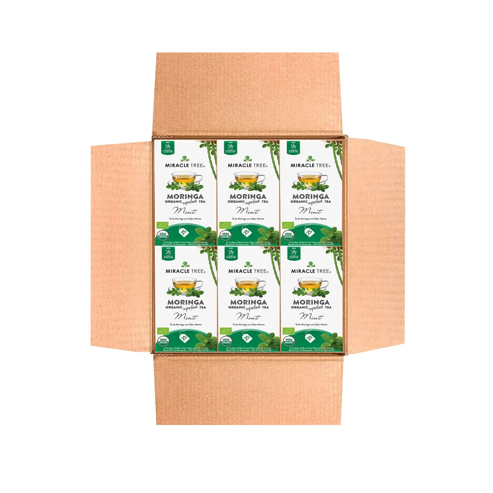 Miracle Tree - 6 Count of Organic Moringa Superfood Tea, 25 Individually Sealed Tea Bags, Mint (Keto, Detox, Energy/Immunity Booster, Vegan, Gluten-Free, Organic, Non-GMO, Caffeine-Free)