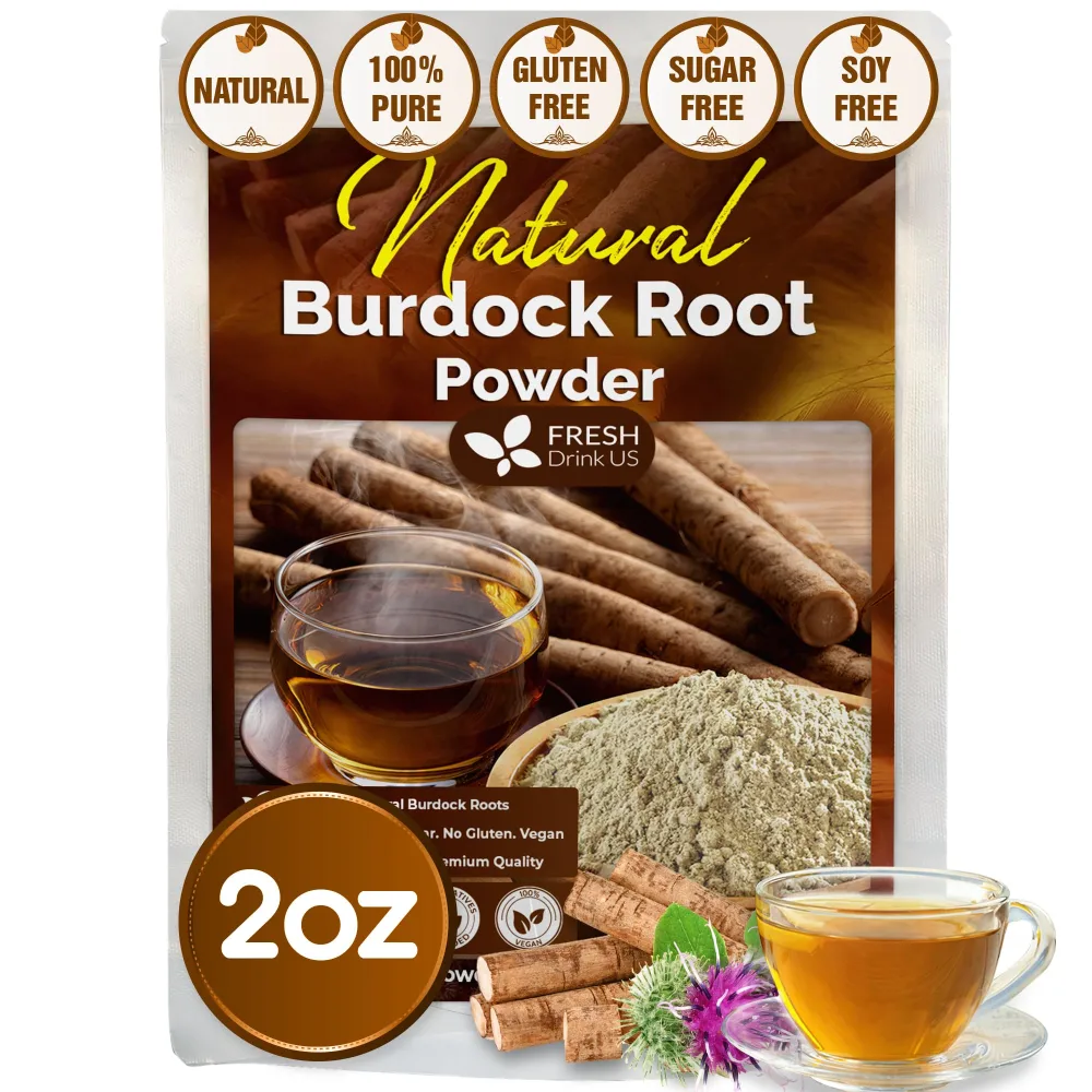 FreshDrinkUS, Premium 2oz Burdock Root Powder, 100% Natural & Pure from Burdock Root, Burdock Root Herbal Tea, No Additives, No Caffeine, Vegan