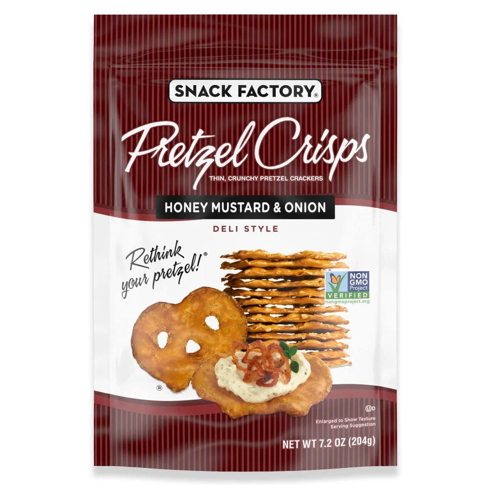 Snack Factory Pretzel Crisps Honey Mustard and Onion, 7.2 Oz Bag