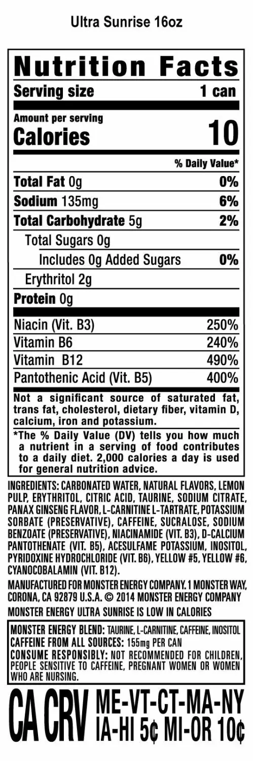 Monster Energy Ultra Sunrise, Sugar Free Energy Drink, 16 Ounce (Pack of 12)