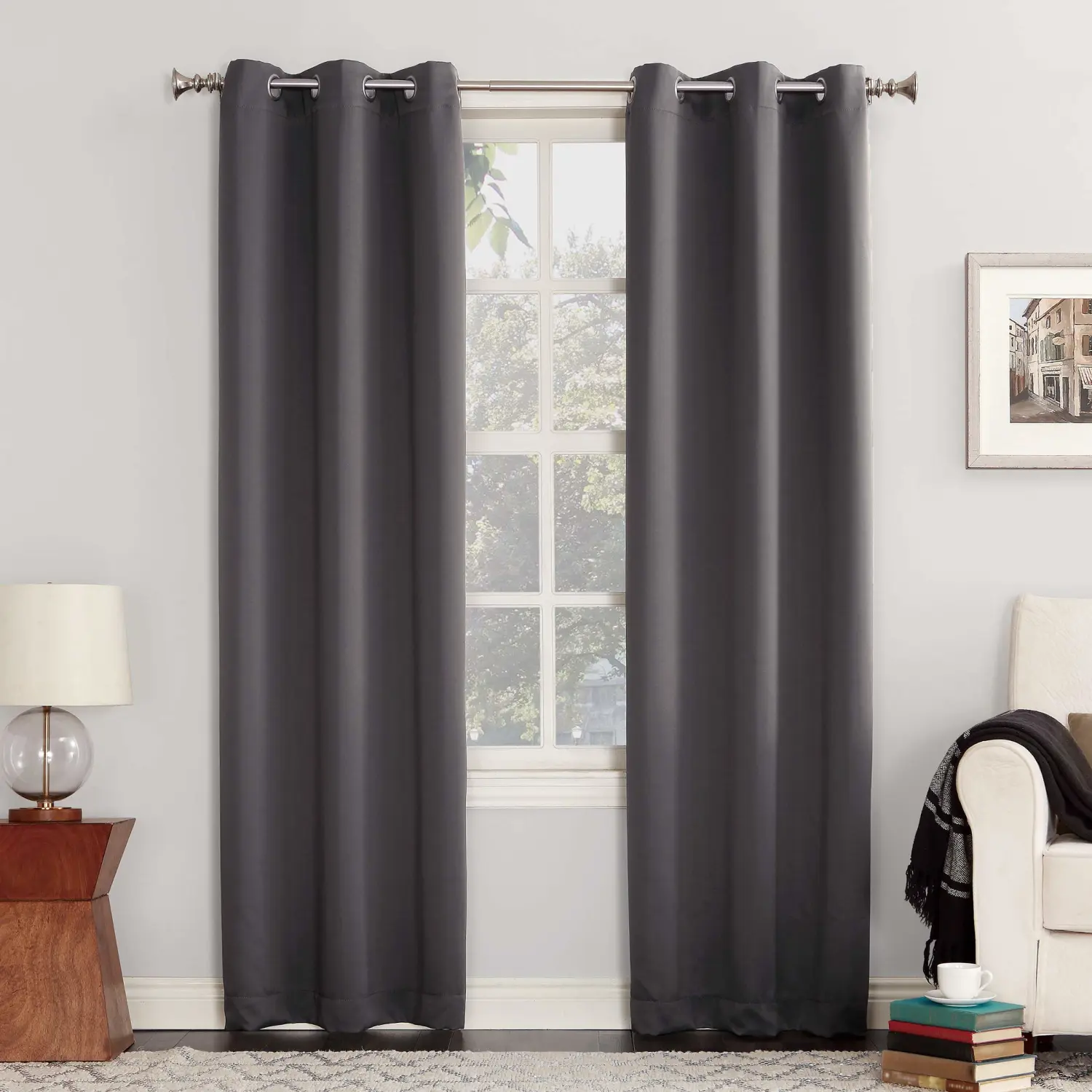 Sun Zero Easton Energy Saving Blackout Grommet Curtain Panel, 40" x 84", Charcoal