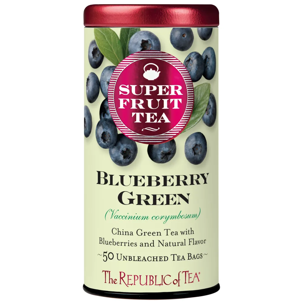 The Republic of Tea Organic Blueberry Green Superfruit Tea, 50 Tea Bag Tin