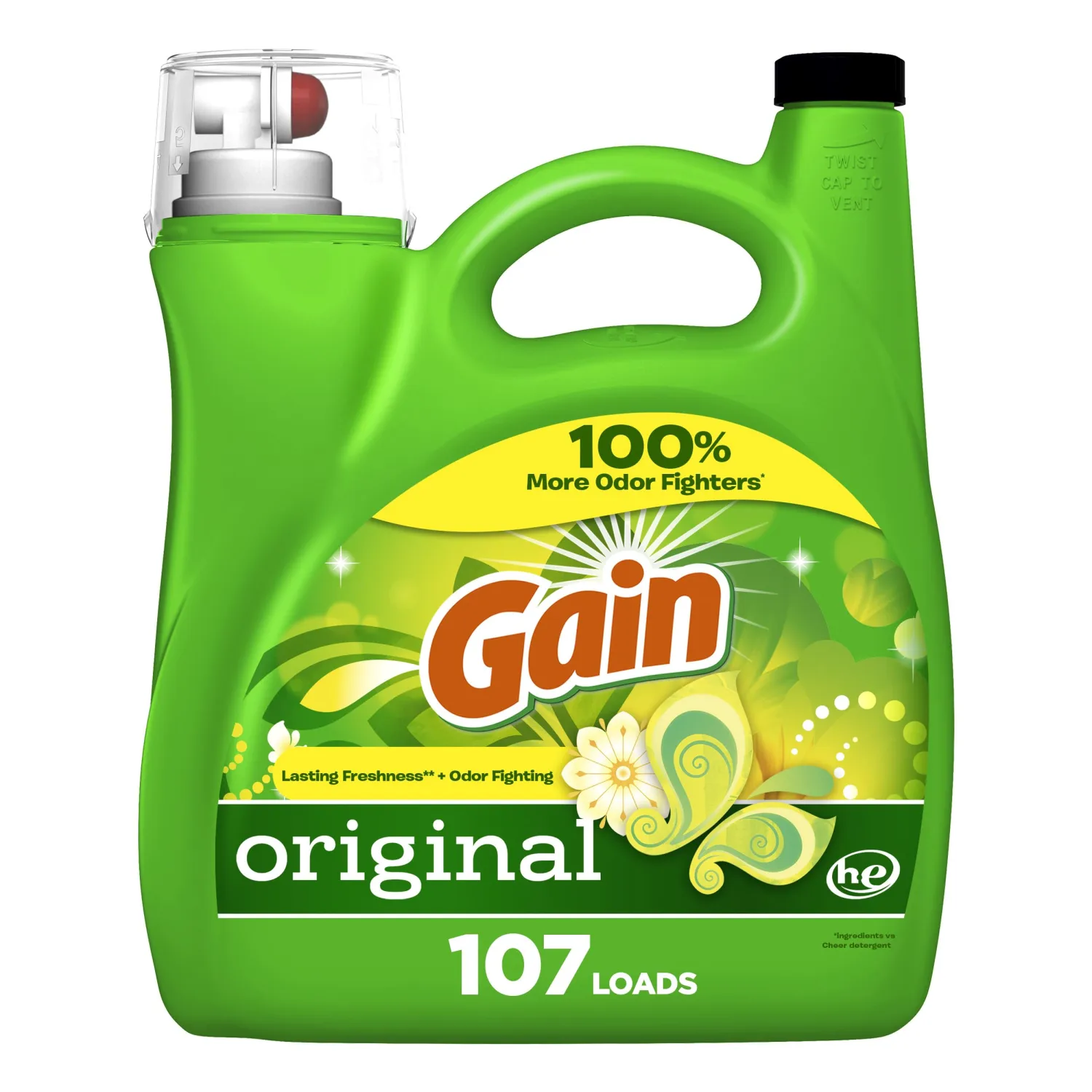 Gain + Aroma Boost Laundry Detergent Liquid, Original Scent, 107 Loads, 154 fl oz, HE Compatible Laundry Soap with Febreze and Oxi, Gain Laundry Detergent, Liquid Laundry Detergent