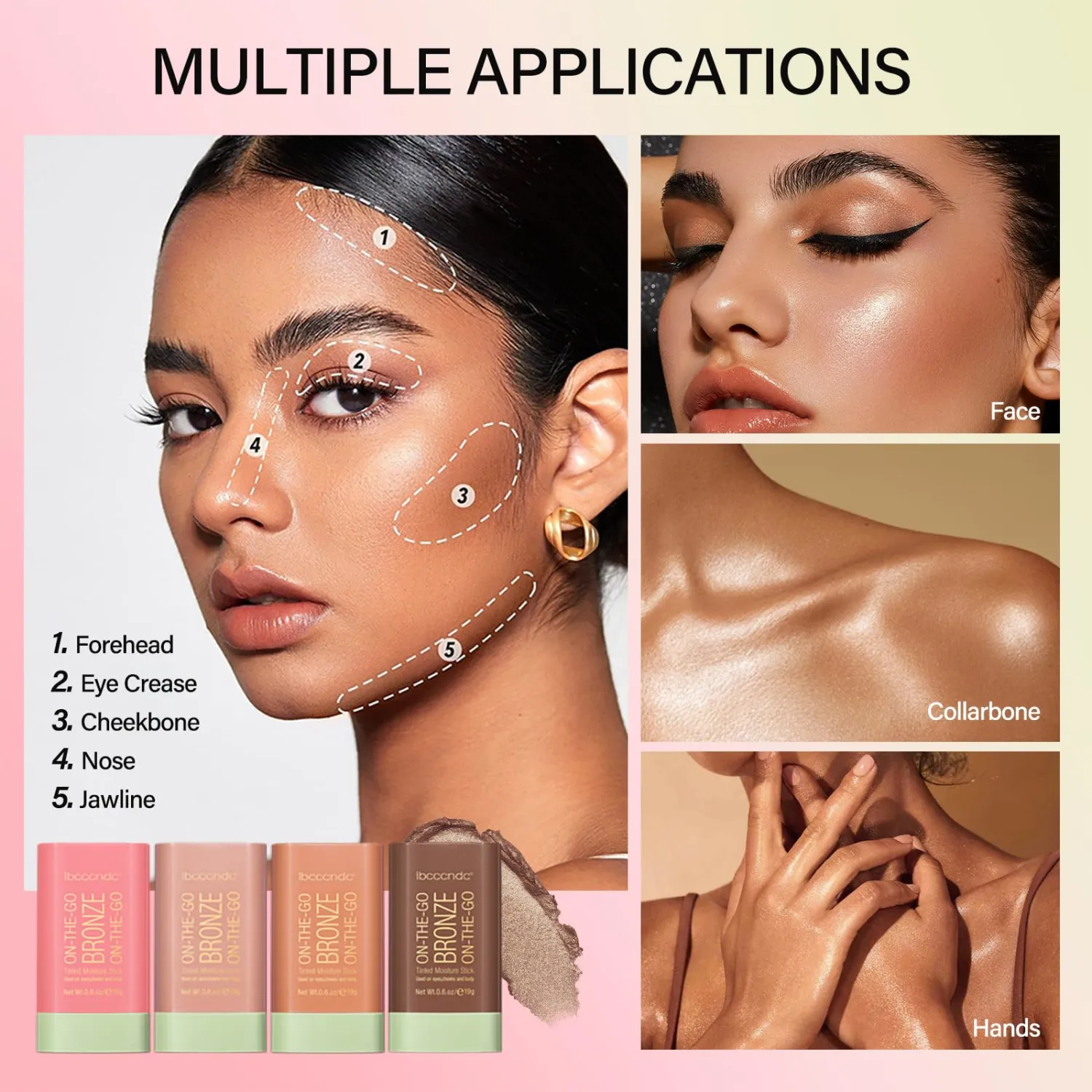 Cream Bronzer Stick,Contour Stick Facial Contouring Stick,Long Lasting Highlighter Waterproof Highlight Makeup,Buildable Shimmer Sparkle Face Bronzer Face Shaping,03 Rich Glow
