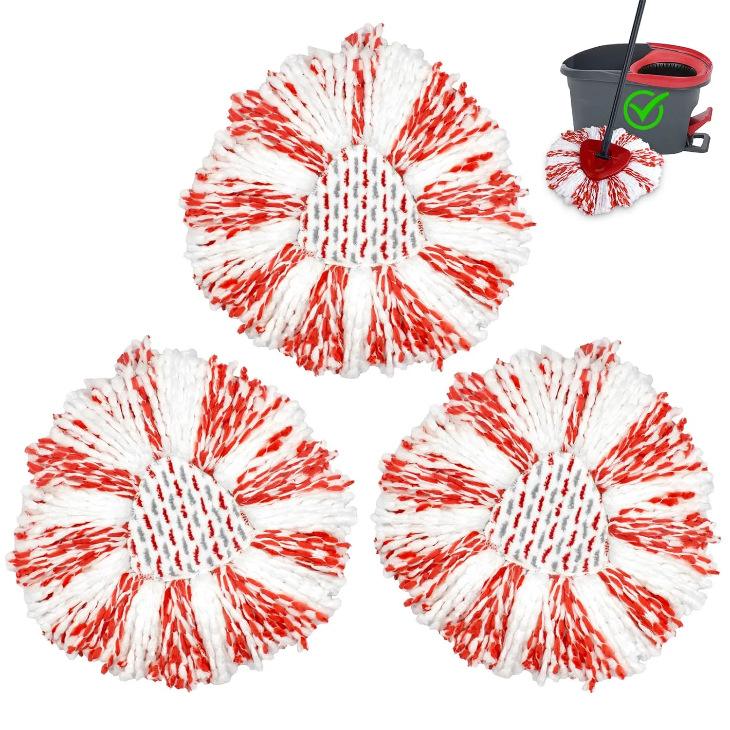 3 Pack Upgraded Deep Clean Refill Compatible with O Ceda EasyWring Spin Mop & Bucket System Microfiber Mop Heads Refill for Oceda Easywring 1 Tank Spin Mop System, 40% More Cleaning Power, Scrub Pad