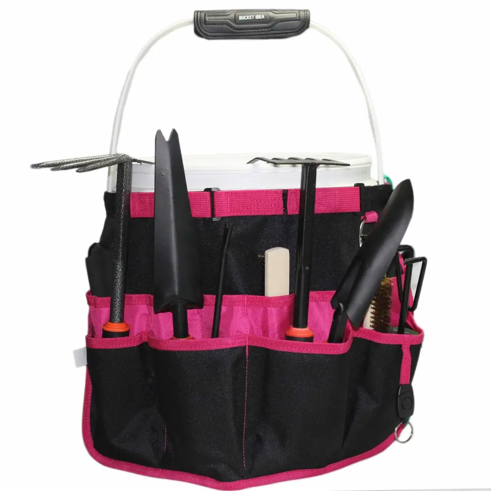 MELOTOUGH Bucket Idea Bucket Tool Organizer for Garden Tools Fit 3.5 to 5 Gallon Bucket (Pink and Green)