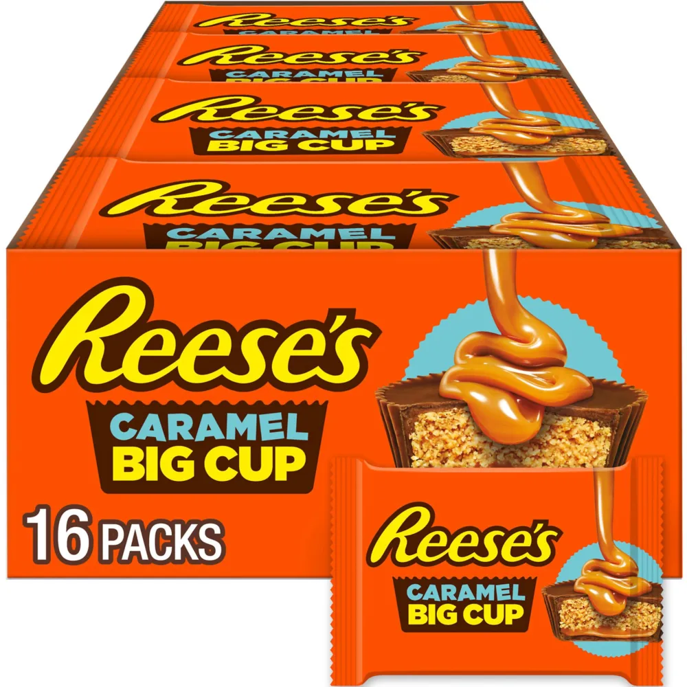 REESE'S Big Cup Caramel Milk Chocolate Peanut Butter Cups, Candy Packs, 1.4 oz (16 Count)