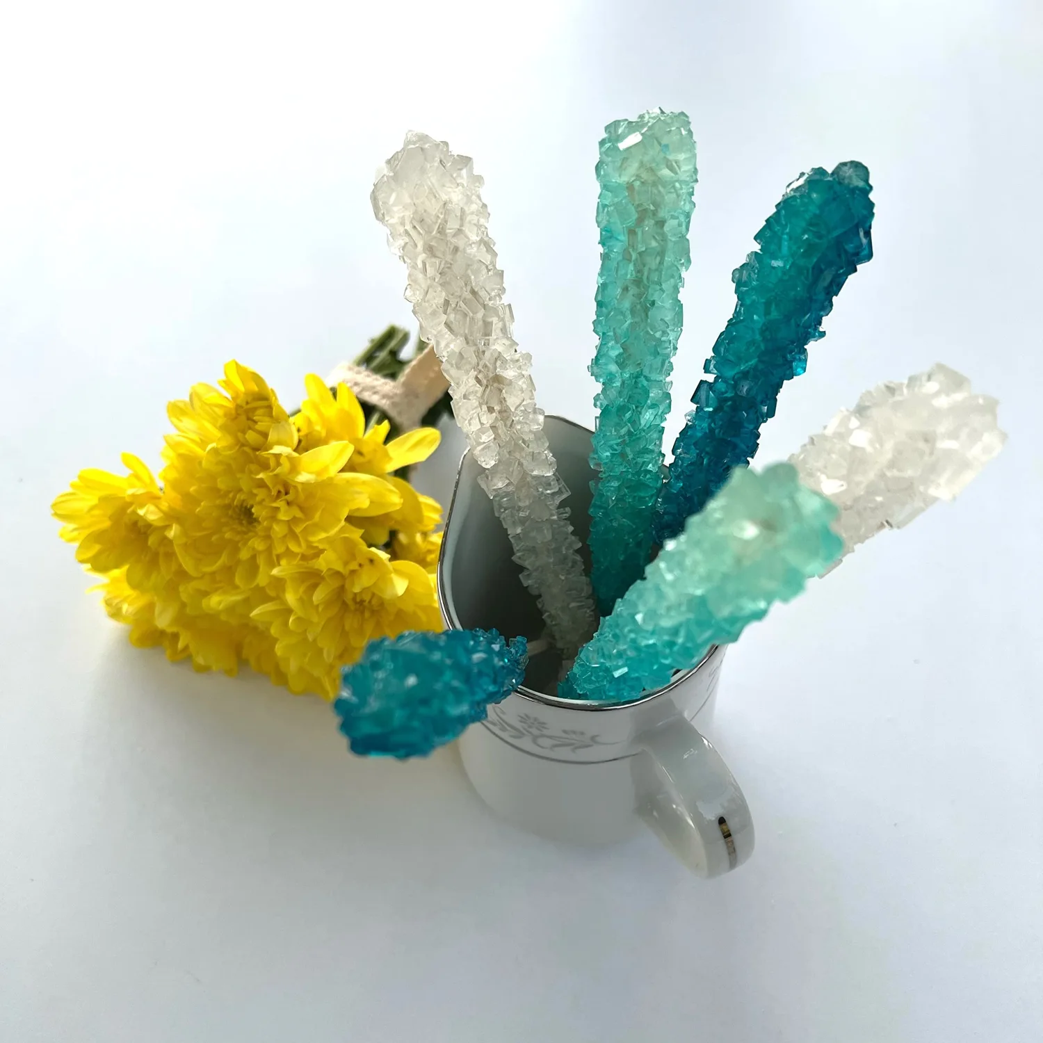 Classic Rock Candy Sticks, Sugar Rock Crystal Lollipops, Individually Wrapped (Pack of 12, Frozen Ice (Blue, White & Light Blue))
