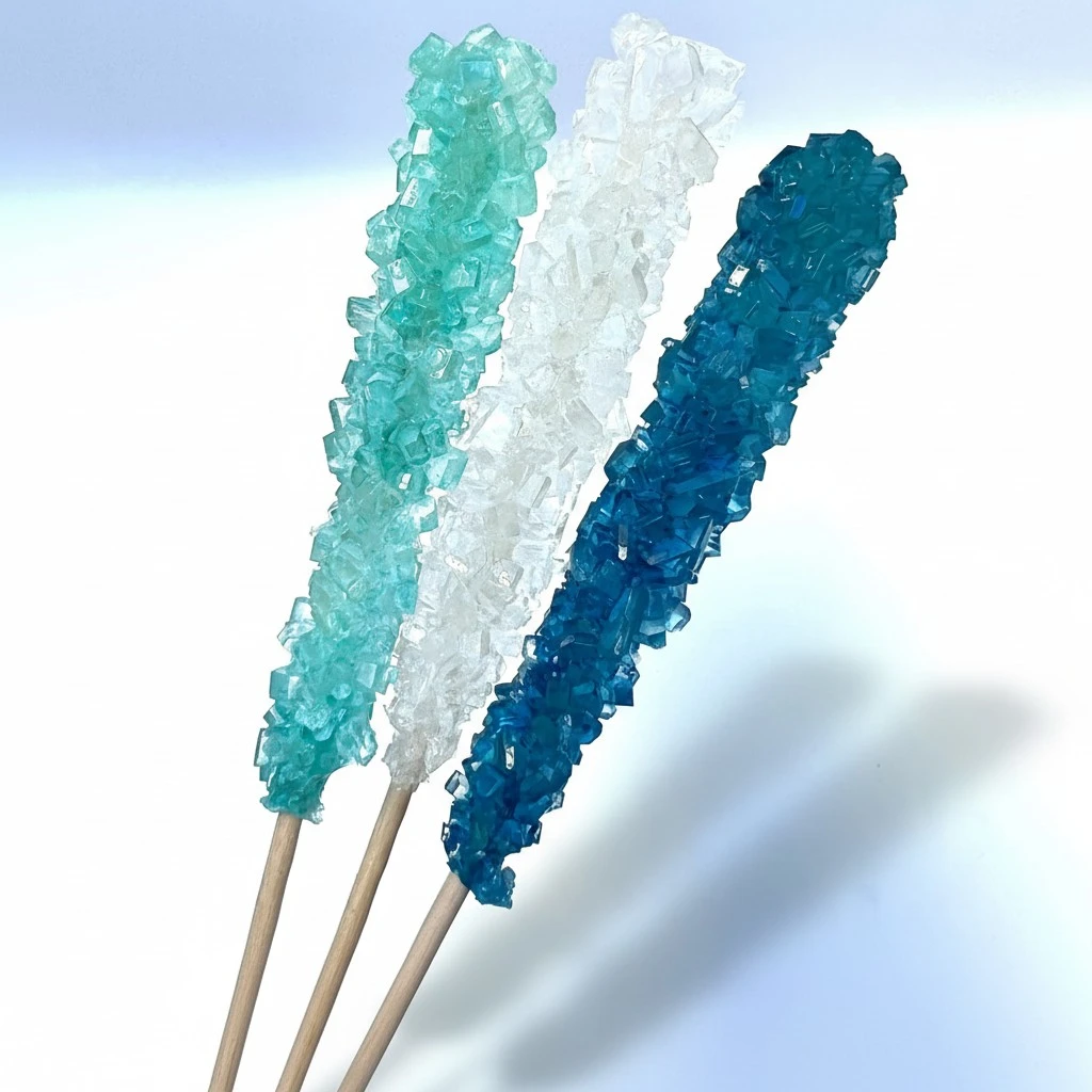 Classic Rock Candy Sticks, Sugar Rock Crystal Lollipops, Individually Wrapped (Pack of 12, Frozen Ice (Blue, White & Light Blue))