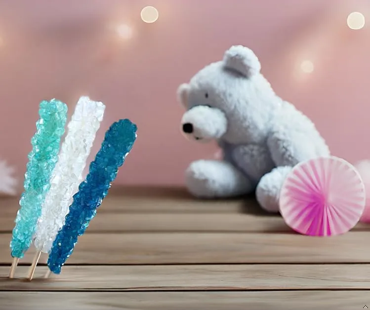 Classic Rock Candy Sticks, Sugar Rock Crystal Lollipops, Individually Wrapped (Frozen Ice (Blue, White & Light Blue), Pack of 18)