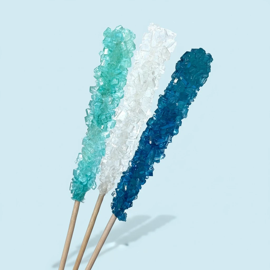 Classic Rock Candy Sticks, Sugar Rock Crystal Lollipops, Individually Wrapped (Frozen Ice (Blue, White & Light Blue), Pack of 18)
