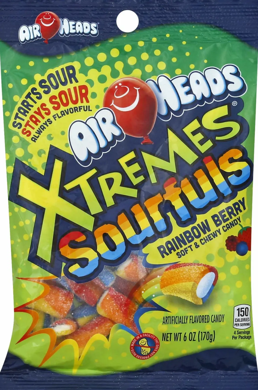 Airheads Xtremes Sour Rainbow Berry Chewy Candy Pieces Log Fruit Chew 6 Oz - 0073390009131