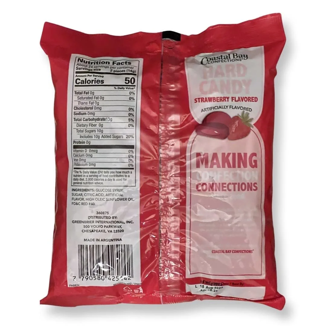 Coastal Bay Strawberry Flavored Hard Candy | 12 Oz | Aprox. 48 Pieces of Strawberry Goodness Per Package