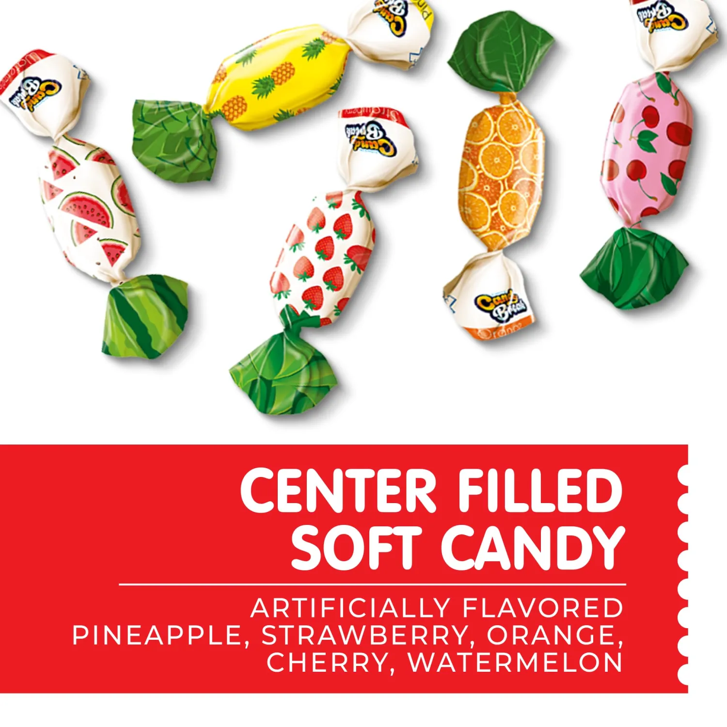 Candy Break Toffix Fruit Chews - Variety Pack of Fruit Candy with Flavored Filling, Strawberry, Apple, Watermelon, Cherry, Pineapple, Orange Flavors, Individually Wrapped Snacks, 24 oz
