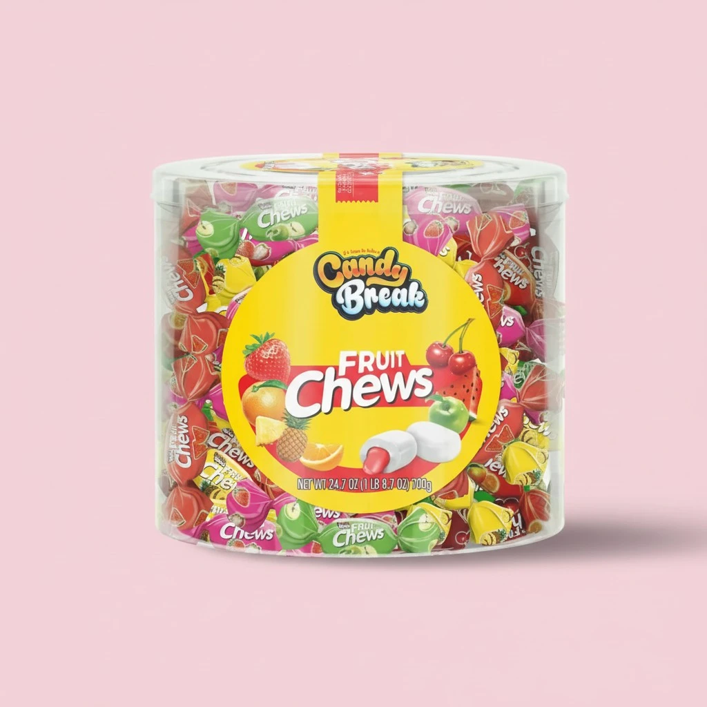 Candy Break Toffix Fruit Chews - Variety Pack of Fruit Candy with Flavored Filling, Strawberry, Apple, Watermelon, Cherry, Pineapple, Orange Flavors, Individually Wrapped Snacks, 24 oz