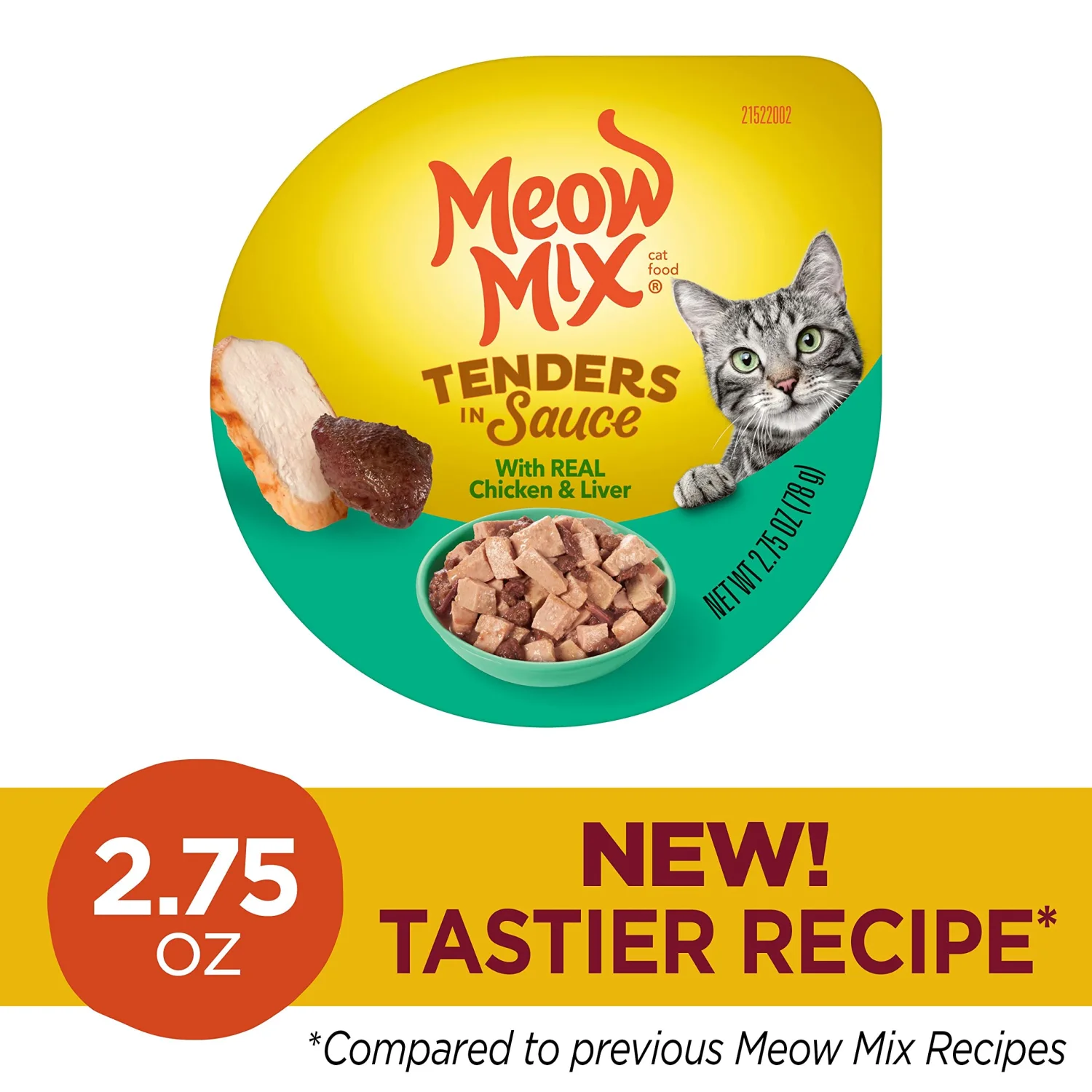 Meow Mix Tenders in Sauce Wet Cat Food, Chicken & Liver, 2.75 Ounce Cup (Pack of 12)