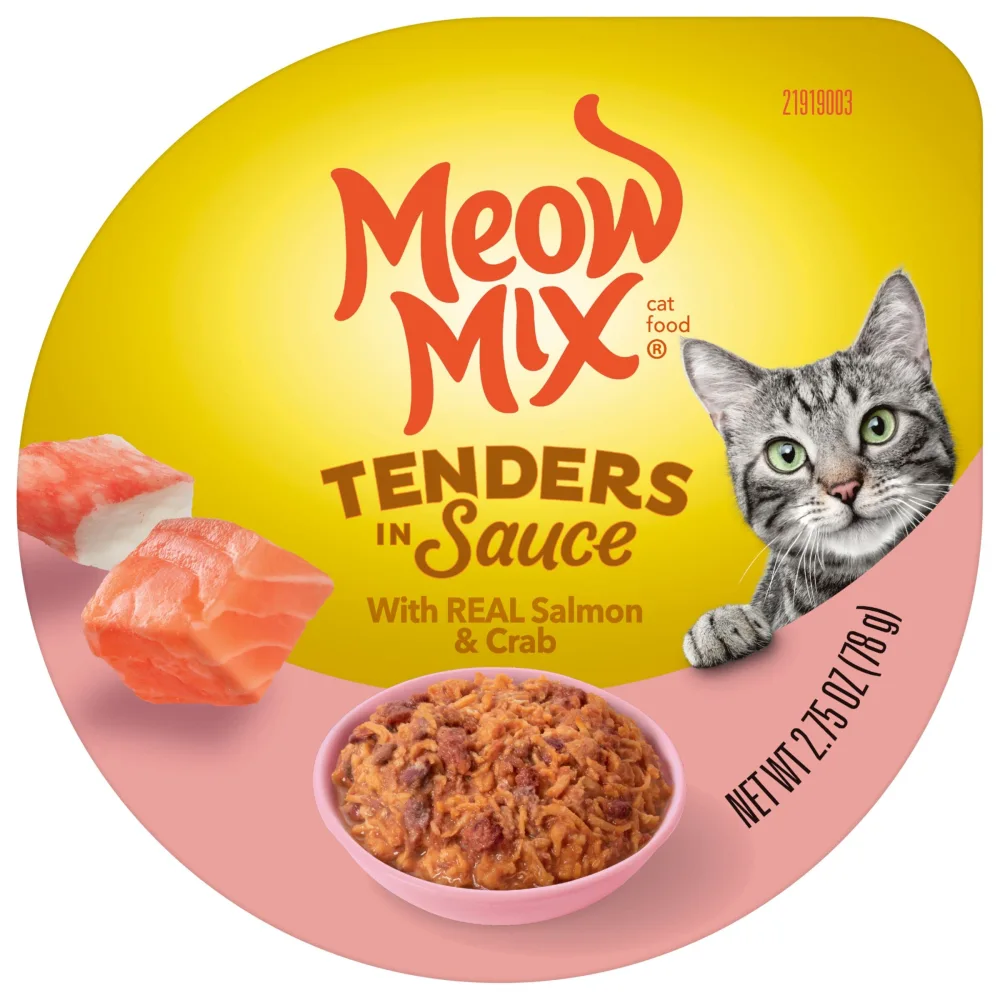 Meow Mix Tenders in Sauce Wet Cat Food, Salmon & Crab, 2.75 Ounce Cup (Pack of 12)