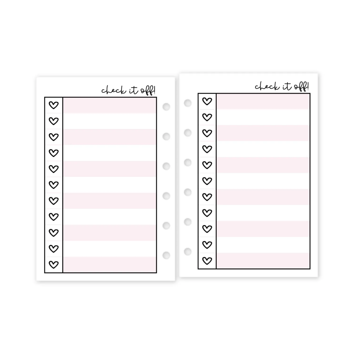 Pocket Heart Checklist Planner Insert Refill, Fits 6-Ring Binders, 3.2 x 4.7 inches, Your Choice of Quantity (Bubblegum)