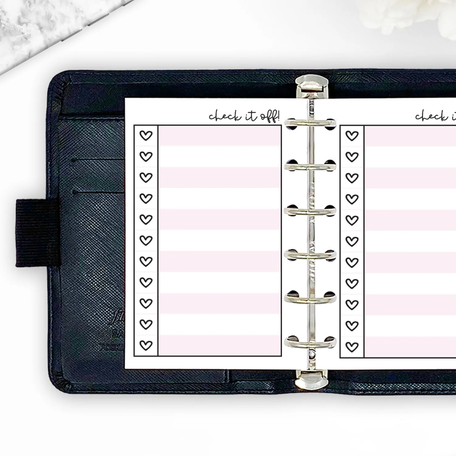 Pocket Heart Checklist Planner Insert Refill, Fits 6-Ring Binders, 3.2 x 4.7 inches, Your Choice of Quantity (Bubblegum)