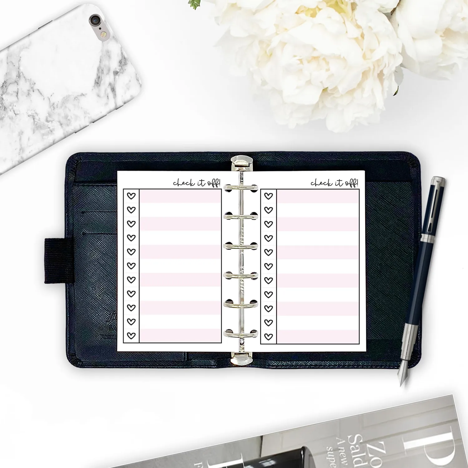 Pocket Heart Checklist Planner Insert Refill, Fits 6-Ring Binders, 3.2 x 4.7 inches, Your Choice of Quantity (Bubblegum)