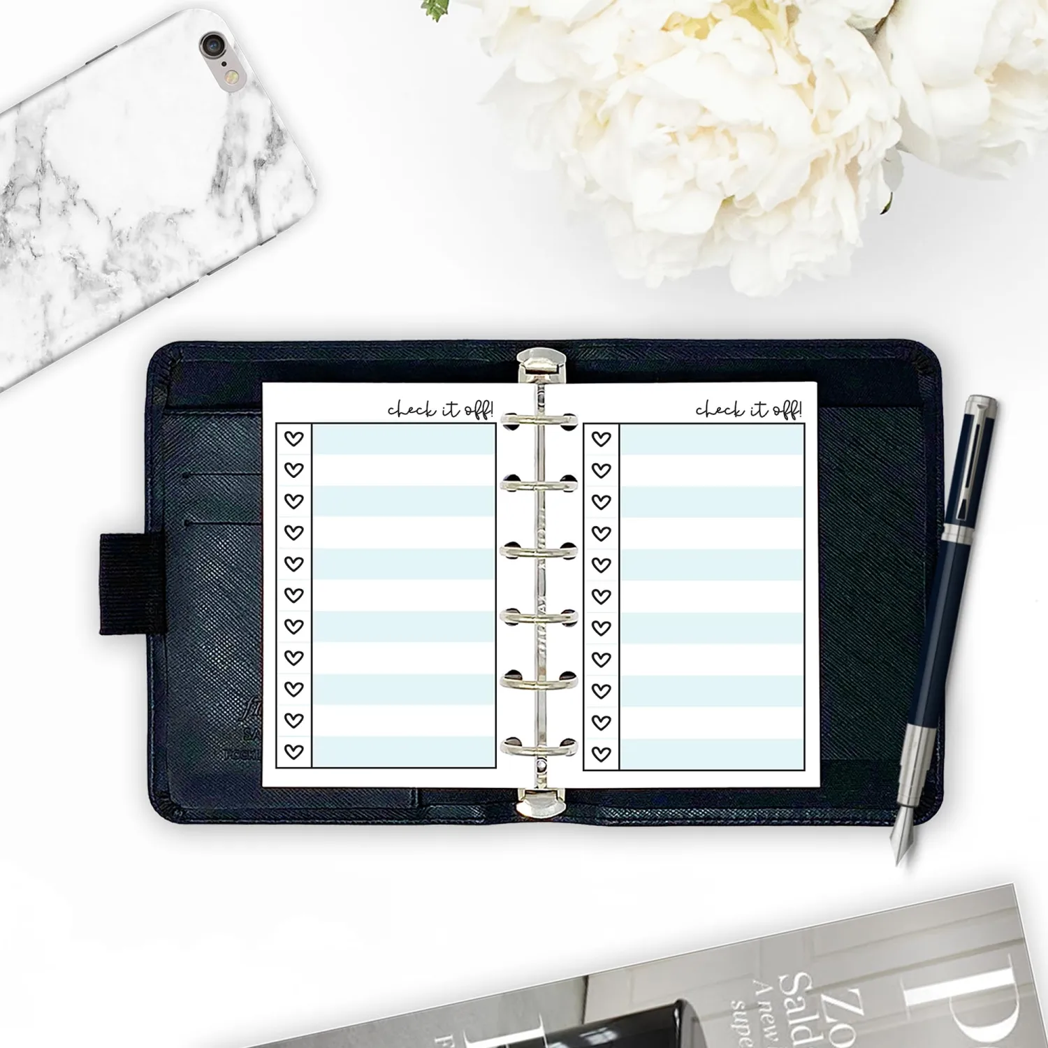Pocket Heart Checklist Planner Insert Refill, Fits 6-Ring Binders, 3.2 x 4.7 inches, Your Choice of Quantity (Sky)