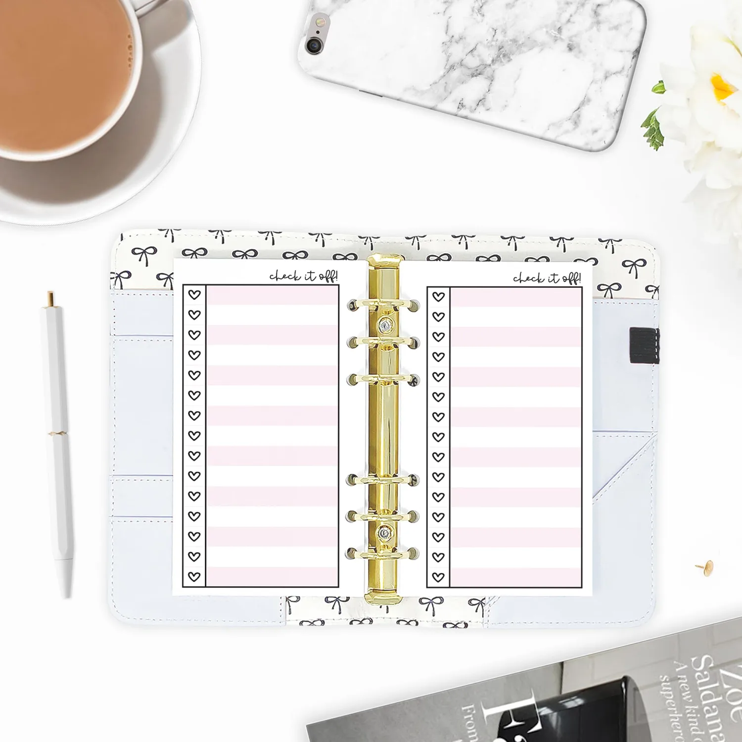 Personal Heart Checklist Planner Insert Refill, 3.74" x 6.73" / 95mm x 171mm, Pre-Punched, Fits 6-Ring Binders, Your Choice of Quantity (Bubblegum)