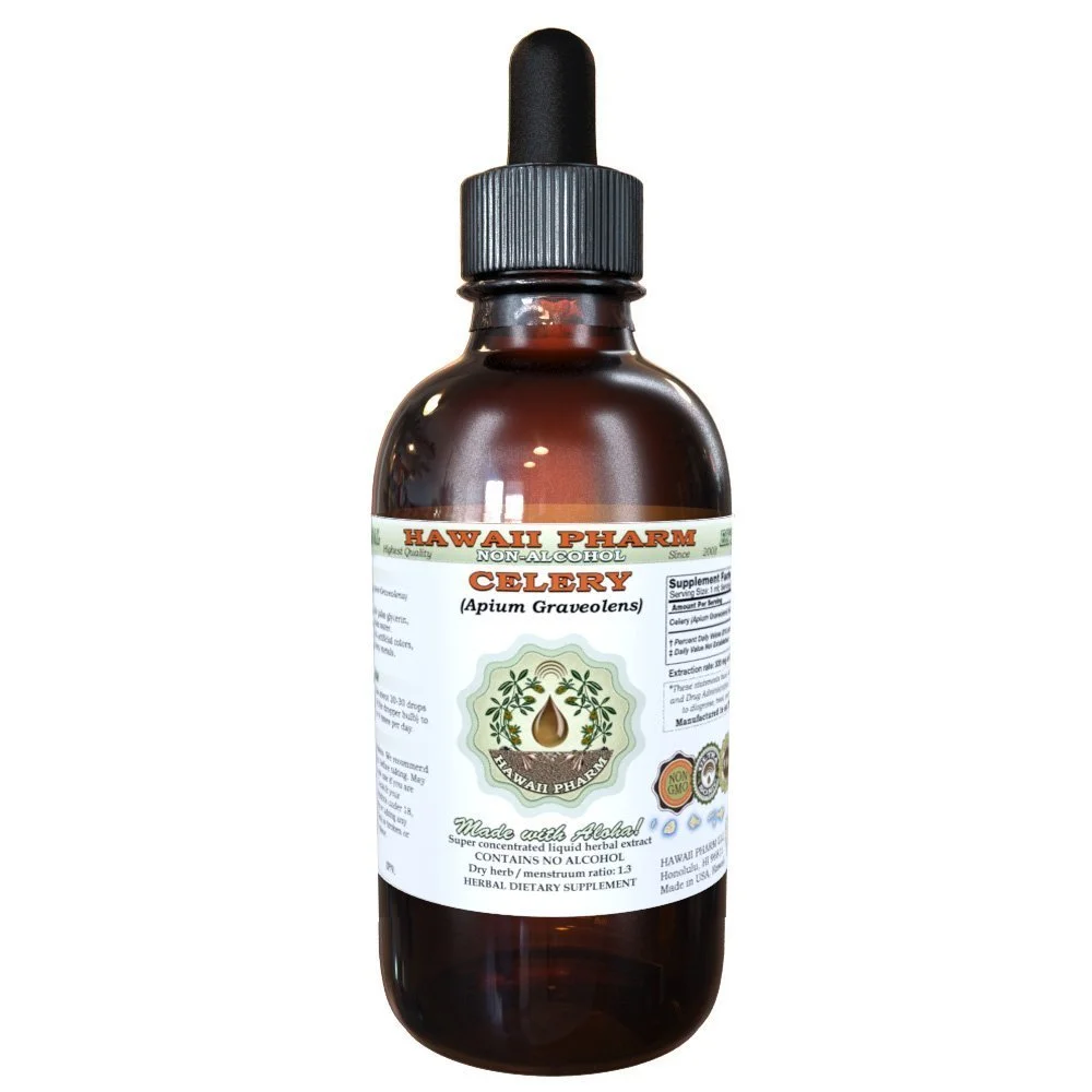 Celery Alcohol-Free Liquid Extract, Organic Celery (Apium graveolens) Dried Fruit Glycerite Hawaii Pharm Natural Herbal Supplement 2 oz