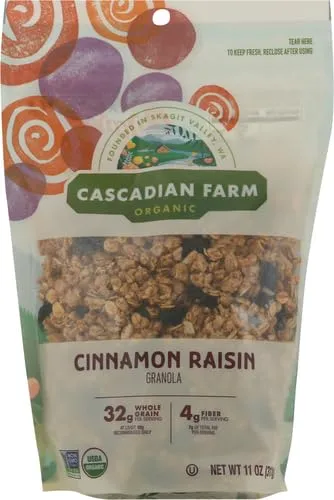Cascadian Farm Organic Granola, Cinnamon Raisin Cereal, Resealable Pouch, 11 oz.