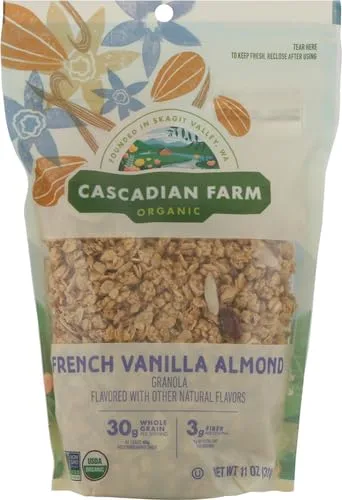 Cascadian Farm Organic Granola, French Vanilla Almond Cereal, Resealable Pouch, 11 oz.