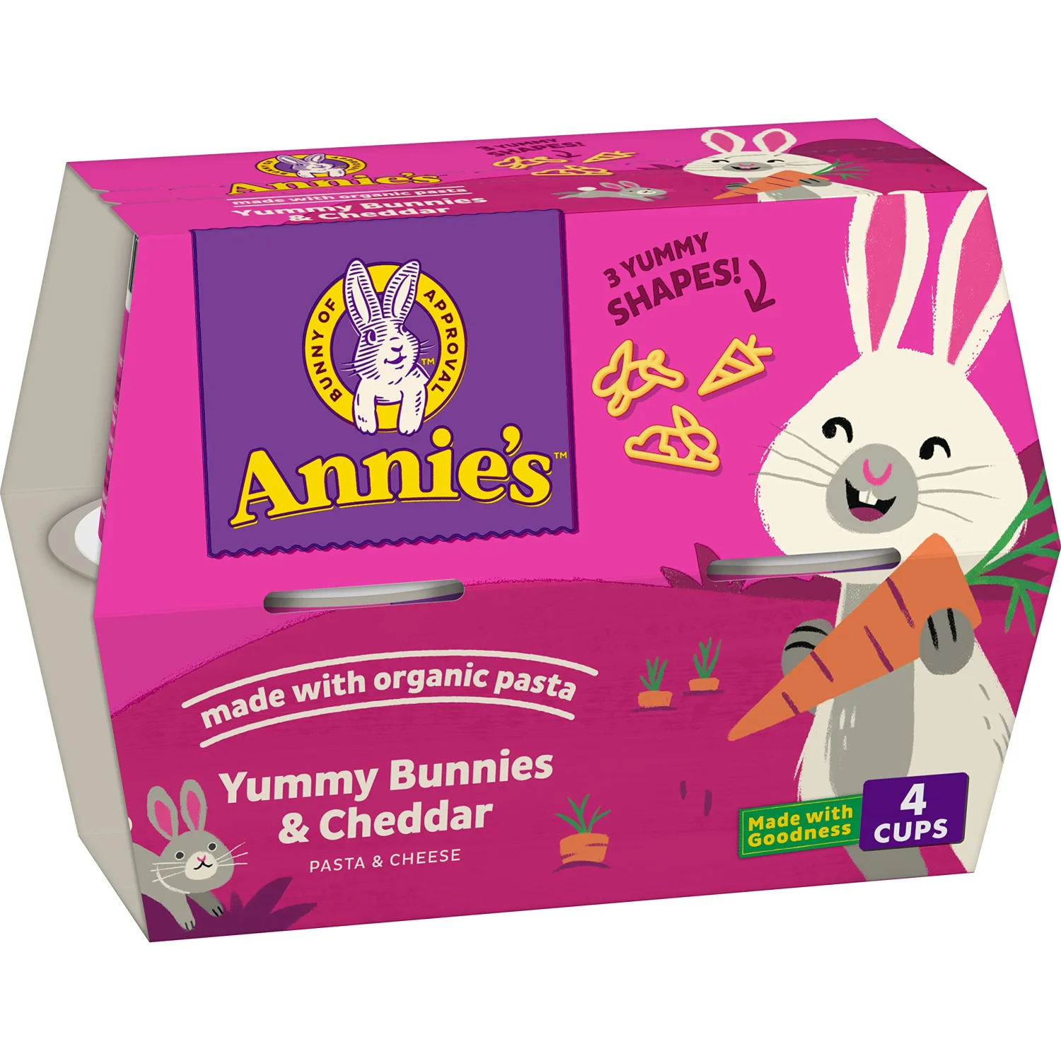 Annie's Yummy Bunnies Cheddar Microwave Mac & Cheese Organic Pasta, 4 Ct, 1.4 OZ Cups