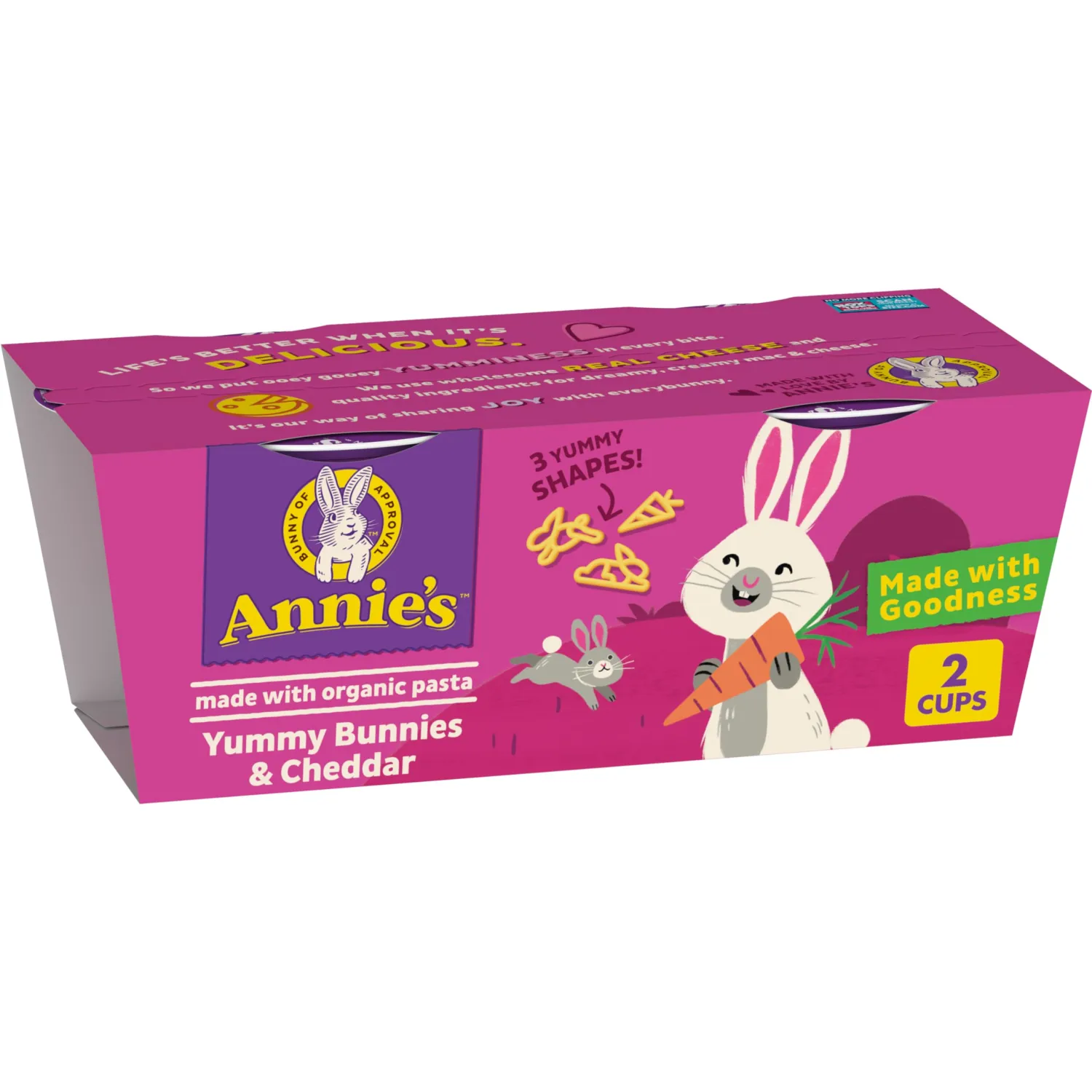 Annie's Microwavable Yummy Bunnies and Cheddar Macaroni and Cheese with Organic Pasta, Microwave Mac n Cheese Cup, 2 Cups, 2.8 oz