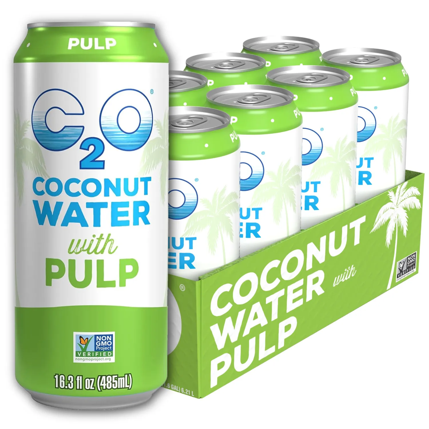 C2O - Coconut Water with Pulp (8 Pack) - Made with Fresh Coconut Water - Plant Based - Non GMO - Canned Water - Natural Hydration, Essential Electrolytes, & Potassium - 8 Cans, 16.3 FL OZ